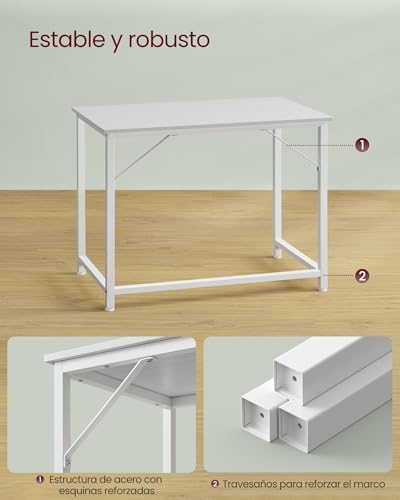 Miniatura 5 de VASAGLE Escritorio, Mesa Oficina Pequeña y Estación Trabajo, Mesa para Teletrabajo, Estudio, Dormitorio, 50 x 100 x 76 cm, Estilo Moderno, Estructura Metal, Blanco Arce y Blanco Nube LWD041W44