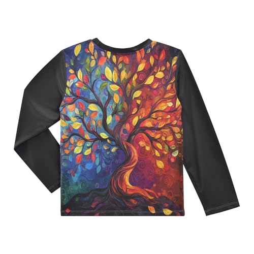 Red Blue Tree Boy's Rash Guard Swim Shirt Long Sleeve Sun Shirt for Running Swiming Pool UPF50+2