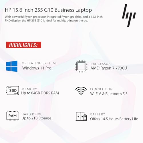 Image of HP New 15.6 inch FHD Business Laptop with MS 365 for Web, AMD Ryzen 7 7730U(Outperforms Intel Core i9-11950H), 16GB DDR5, 512GB PCIe, Fast Charging Speed, Wi-Fi 6, 14.5-Hour Battery Life, Windows 11 Pro