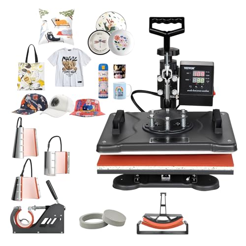 VEVOR 8 in 1 Heat Press Machine Combo 360 Swing Away Tshirt Press Machine for Printing Hat Mug T Shirts Cap 12x15 Digital Multifunctional Sublimation Heat Transfer Machine