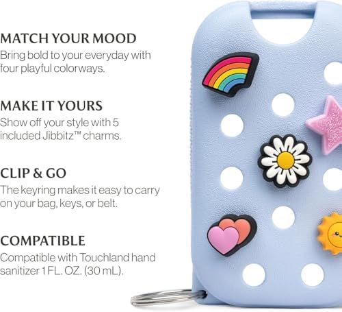 Silicone Case Compatible with Touchland Hand Sanitizer – 5 Charms and Keyring Included, Special Edition Protective Cover for 1 Fl Oz Spray Bottle, Stylish Accessory in Cloudwave Blue - 4