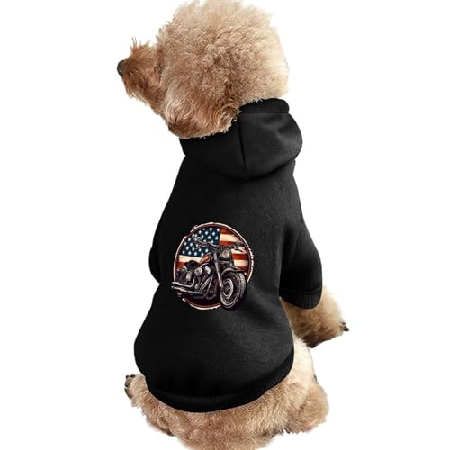 American Flag with Motorcycle Pet Hoodie Sweatshirt Cute Pet Clothes Warm Pet T Shirt for Dog Cat 2XL