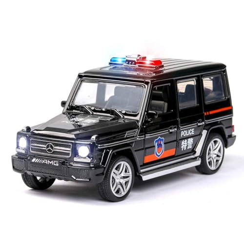 Image of 1:32 Scale Mercedes AMG G65 Police Toy Car | Metal Pullback Diecast Car for Kids with Openable Doors, Sound, Light Effects Toy for Car Enthusiasts (Color As Per Available), Black