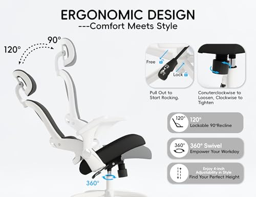 Image of TRALT Office Chair - Ergonomic Office Chair with Back Support, Computer Chair - Home Office Desk Chairs, 330lbs Wide Seat Big and Tall Office Chairs with Headrest, Comfy Desk Chairs (White Black)