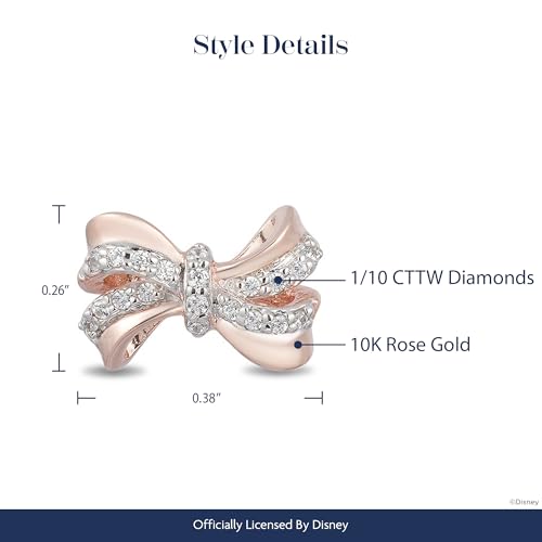 Jewelili Enchanted Disney Fine Jewelry 10K Rose Gold 1/10 CTTW Diamond Snow White Bow Earrings3