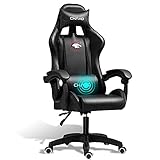 THREE STONE ゲーミングチェア オフィスチェア デスクチェア ゲーム用チェア eスポーツ リクライニング パソコンチェア ヘッドレスト ランバークッション フットレスト 連動式アームレスト PUレザー [YT-055] (ブラック)