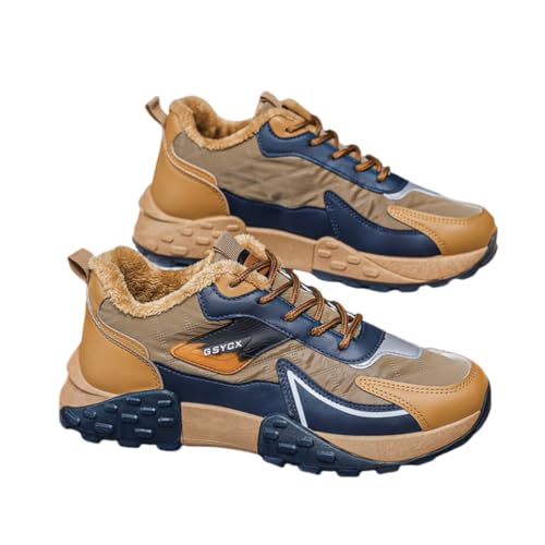 Men's Warm Fleece-Lined Sneakers - Fashionable Lace-Up Casual Shoes, Breathable Fabric Upper & Non-Slip PVC Outsole, Comfort Fit for Outdoor Activities
