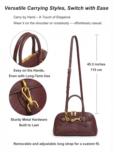 Image of Womens Leather Satchel Handbag, Top Handle Crossbody Purse | Genuine Leather, Structured Satchel, Small or Large, Top Handle, Crossbody Strap, Daily Carry, Work Travel