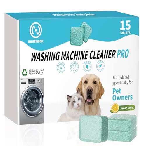 Image of Nunemosk Washing Machine Cleaner -15 Pack, Formulated for Pet Owners | Compatible with HE, Top & Front Load Washer | Septic Safe | Fresh Scent | Removes Residue | Remove Stubborn Pet Hair
