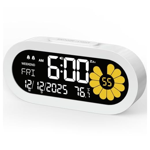 DOOMAY Digital Alarm Clock: VA LCD and Visual Flower Second Desk Clock Large Display, Easy Set Clock with 9 Minute Snooze,12/24H, 3 Volume Levels, Temperature Date and Weekend Mode