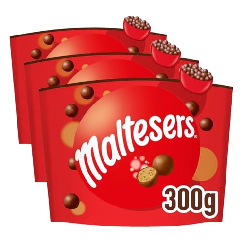 Maltesers Snack en Bolitas de Leche Malteada recubiertas de Chocolate con Leche, 300g (Paquete de 3)