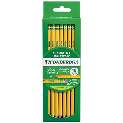 Image of Ticonderoga Wood-Cased Pencils, Pre-Sharpened, 2 HB Soft, Yellow, 6 Boxes of 18 Count, 108 Pencils Total