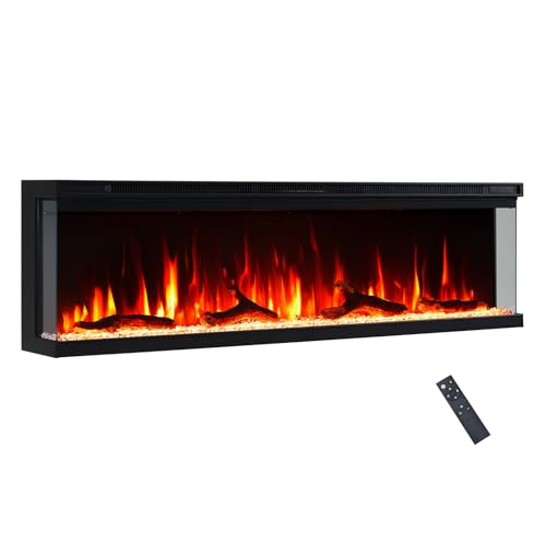 FlameKo Leura 152cm/60 3 Sided view Electric Fireplace Wall Mounted or Recessed 9 Colour Flame Effect TV Compatiable Media Wall Fire Heater 900W/1800W, Remote Control