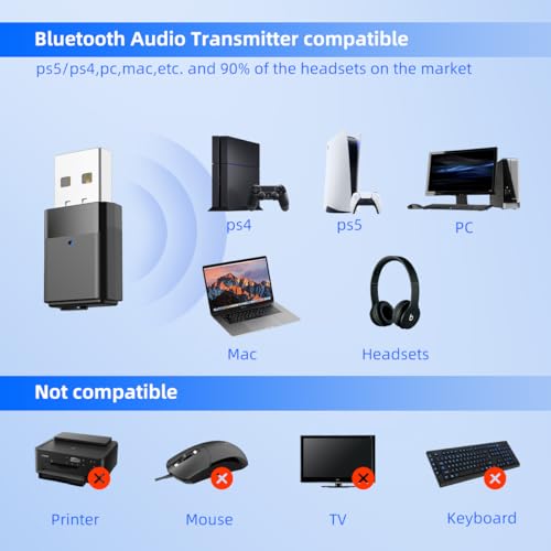 Image of USB Bluetooth Adapter for PS5, PS4, Switch, Mac, PC - Type C Bluetooth Receiver, aptX HD, Plug & Play Mini USB Audio Adapter for Gaming, Meetings & Music