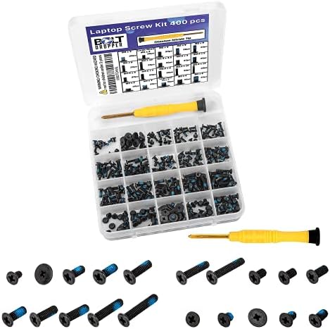 BOLT DROPPER 400pcs Laptop Screws w/Blue Nylok (20 Sizes) Titanium Nitride Screw Driver, Notebook Computer Screw Kit Set, Electronic Repair Screws for Hard Drive SSD Motherboard Fan Power Graphics