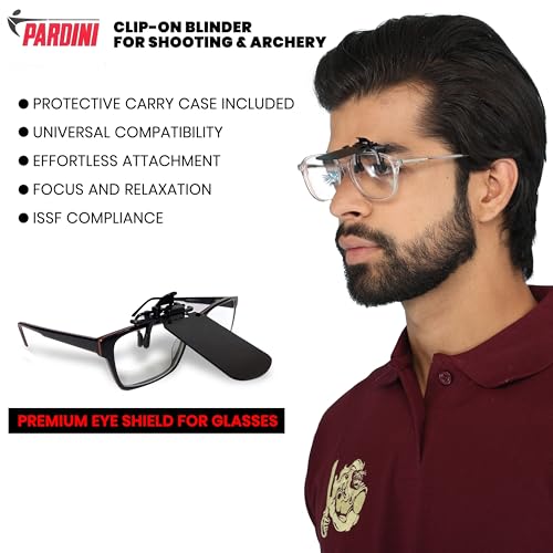 Image of Pardini Clip-On Blinder for Shooting & Archery - Italian Premium Eye Shield for Glasses, ISSF Compliant, Non-Reflective Matte Finish, Lightweight & Durable, Adjustable for Left or Right Eye [Black]