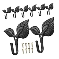 WEKADRIN Rustic Cast Iron Coat Hooks Wall Mounted Leaf-Shaped Decorative Hangers for Coats Hats Bags Entryway 8pcs Set with Screws Vintage Iron Hardware for Home Bathroom