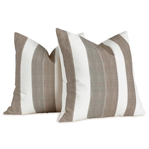 Brylleii 2er Set Kissenbezug Weiss Gestreift Muster 40 x 40 cm Braun Kissenbezüge Moderne Leinen Dekorative Kissen Vintage Sofa Kissenhülle für Wohnzimmer Couch Outdoor Waschbar Bezug Brylleii 2er Set Kissenbezug Weiss Gestreift Muster 40 x 40 cm Braun Kissenbezüge Moderne Leinen Dekorative Kissen Vintage Sofa Kissenhülle für Wohnzimmer Couch Outdoor Waschbar Bezug