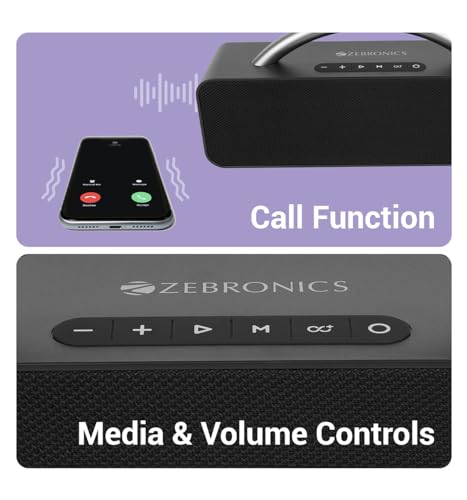 Image of Zebronics Rocket 200 Portable Wireless Speaker with 20W Bluetooth 5.1, FM, USB, AUX, Deep Bass,Media & TWS, Microphone Input, Karaoke,Dual 5.08cm Drives,Call Function(Black)