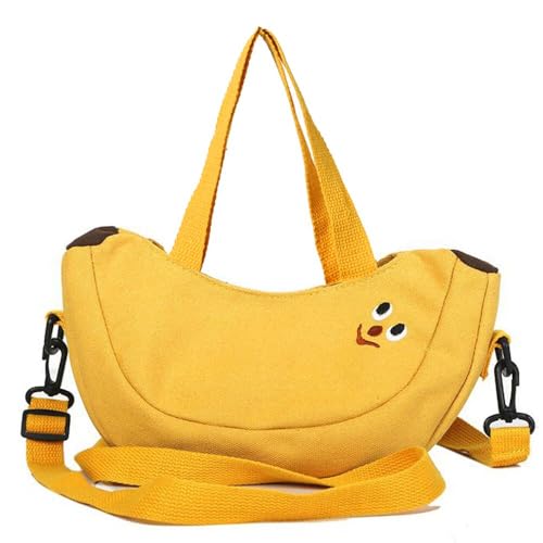 Cute Banana Bag Funny Canvas Novelty Purse Crossbody Bag Handbag Clutch Fruit Shaped Wallet Gifts for Girls Women (Yellow)