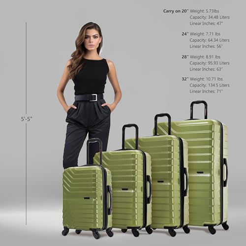 InUSA AURUM 4 Pcs Hardside Luggage Sets | 20 24 28 32 inch Lightweight XL Large Medium and Carry on Suitcase | Zippered Suit Case with Gel Handles and Trolley | Green2