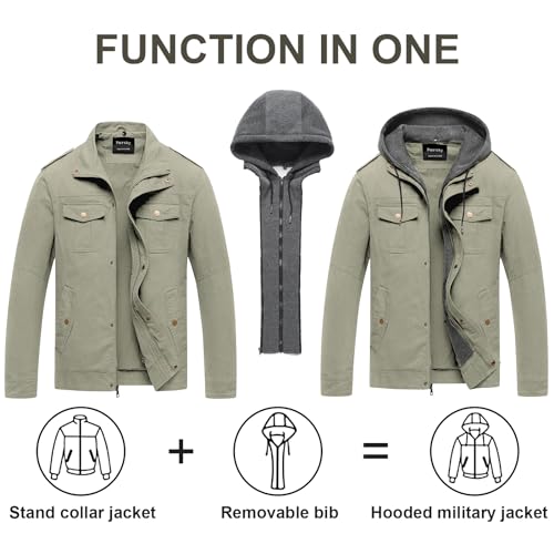 Pursky Mens Jacket Lightweight Jacket Polo For Men Fall Military Outerwear Casual Bomber Windbreaker Stand Collar Canvas Coat Light Olive L by Pursky - Used condition - US$25.23