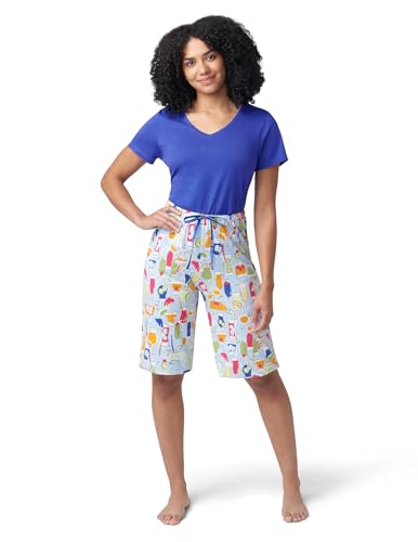 Image of HUE Women's Summer Vacation Pajama Separates, Soft, Whimsical Print Pjs with Tropical Beach Themes, Flip Flops, Cocktails