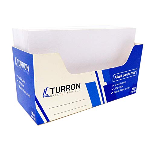 Turron Both Sides Ruled Index Flash Cards Tray 200 GSM, 150 Cards, 3x5 inch, Ruled White for