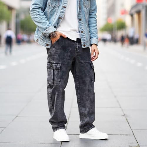 Men’s Slim Fit Cargo Jeans – Straight Leg Streetwear Denim Pants with Flap Pockets, Multipocket Workwear Style2