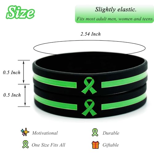 Temogole 60 Pcs Mental Health Awareness Bracelets Bulk Items Accessories Green Awareness Ribbon Silicone Wristbands Hodgkins Lymphoma Awareness Products Unisex Wristbands for Men Women Green by Temogole - Image 2