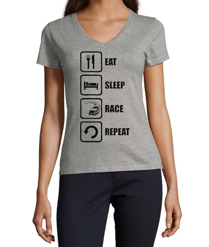 T-shirt à col en V en coton de qualité supérieure avec imprimé Drifters pour femme gris
