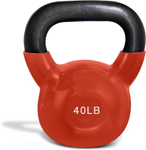 French Fitness Vinyl Kettlebell 40 lbs - Durable, Colorful, Ergonomic Handle, Perfect for Home & Commercial Gym Use, Strength Training, and Dynamic Workouts
