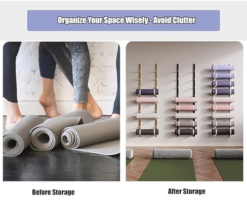 Supporto da parete per tappetino da yoga, grande capacità, multistrato, per casa e studio, organizer salvaspazio da appendere per tappetini da yoga, asciugamani e accessori, ideale per palestre e