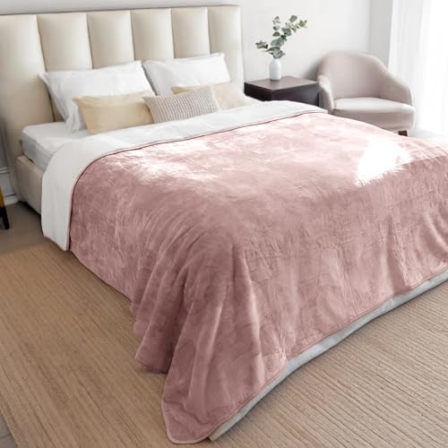 Dreamzie   Manta Impermeable Perro 152x203 cm   Manta Perro Grande Reversible y Lavable   para Sofá y Cama   para Perro Pequeño   Sherpa  Rosa Claro