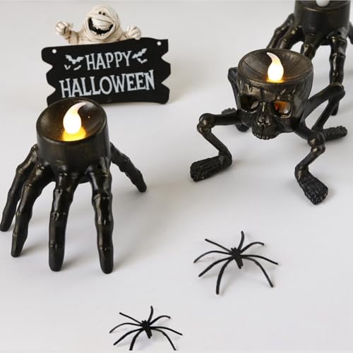 Lámpara de esqueleto de Halloween con vela LED sin llama decorativa para interior 6