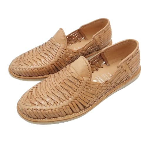 Handmade Leather Huaraches Authentic Mexican Sandals Woven Artisanal Shoes for Men, Camel, Size 9 Medium