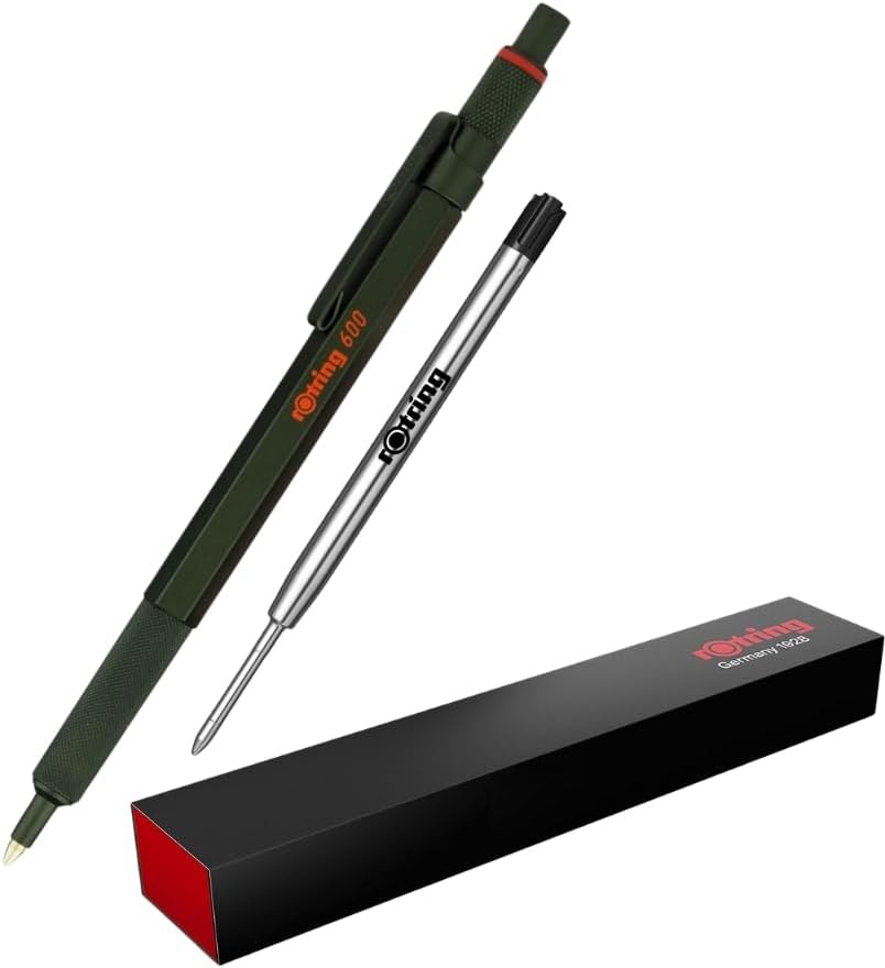 600 Ballpoint Pen | Medium Point | Black Ink | Green Barrel | Refillable + additional Pen Refill BLK