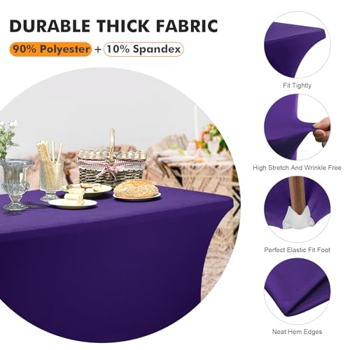 Image of SEPARO 2 Pack 6 Ft Dark Purpe Spandex Table Cover Fitted Rectangular Tablecloth Stretchable Fabric Table Cloth 6 ft Wrinkle-Free for Party Tradeshows Banquet Weddings Cocktail
