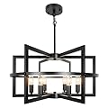 Black Chandelier for Dining Room, 6-Light Adjustable Hanging Modern Farmhouse Pendant Light Fixture for Over Table, Kitchen Island Lighting, Living Room, Bedroom, Entryway Foyer, Hallway & Staircase