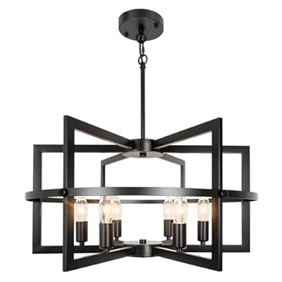 Black Chandelier for Dining Room, 6-Light Adjustable Hanging Modern Farmhouse Pendant Light Fixture for Over Table, Kitchen Island Lighting, Living Room, Bedroom, Entryway Foyer, Hallway & Staircase