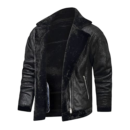 Manteau épais en cuir noir avec poche intégrée pour homme