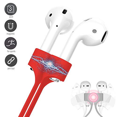 Image of Ultra Strong Magnetic Airpod Pro Strap Anti-Lost Cord Sports Lanyard Compatible with Airpods 3rd 2nd Generation Pro 3 2 1 (3 Red)