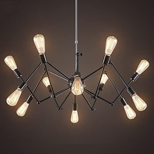 Chandelier industriel haut de gamme en fer forgé multi-têtes pour loft contemporain