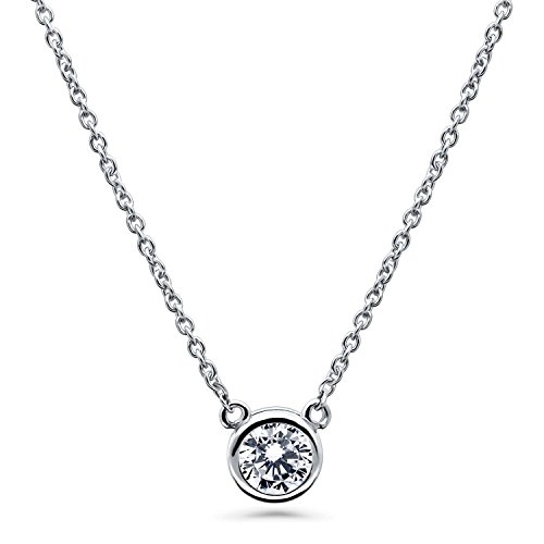 BERRICLE Rhodium Plated Sterling Silver Round Cubic Zirconia CZ Solitaire Anniversary Wedding Pendant Necklace 0.5 CTW