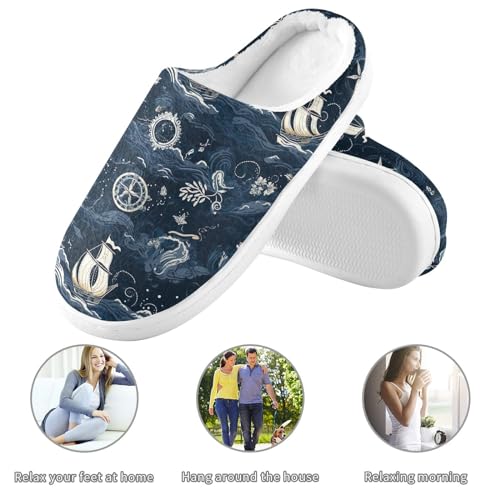 House Fuzzy Slippers Sailboat Ocean Anti-Slip Warm Shoes for Womens & Men 208492853