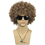 VGbeaty 70s 80s Afro Wig for Men Women Short Curly Dark Brown Golden California Hippie Disco Rocker Wig Adjustable Halloween Party Costume Wig