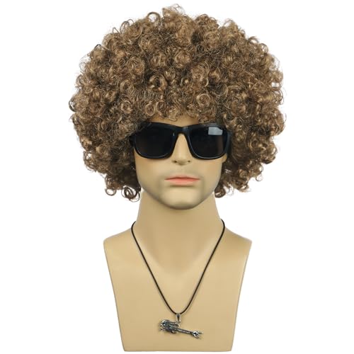 VGbeaty Men Women Short Curly Dark Brown Golden 70s 80s Afro Wig