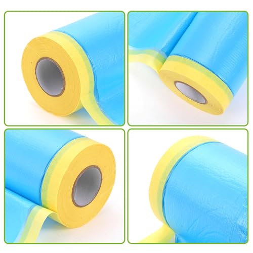 Image of Pre-Taped Masking Film Plastic Cover PE Film Masking Paper 1 Pc 2500x150cm / 82.02ftx59.06 inch Yellow Blue