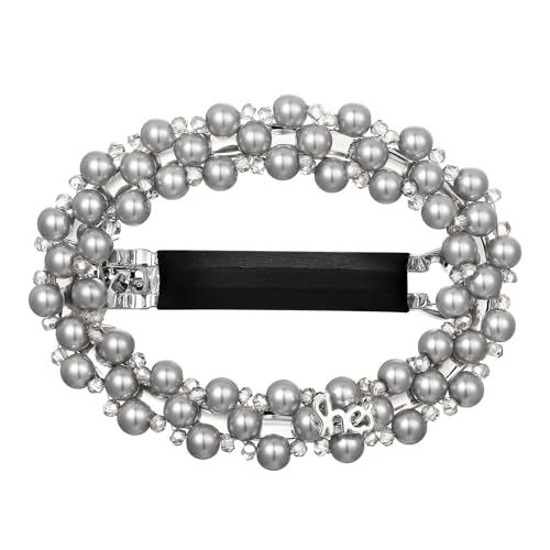 Handmade Pearl Crystals Hair Clip - Gray Openwork Retro