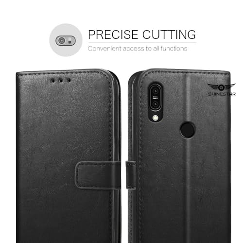 Image of SHINESTAR Asus Zenfone Max Pro M1 Flip Back Cover | PU Leather Flip Cover Wallet Case with TPU Silicone Case Back Cover for Asus Zenfone Max Pro M1 - Classy Black